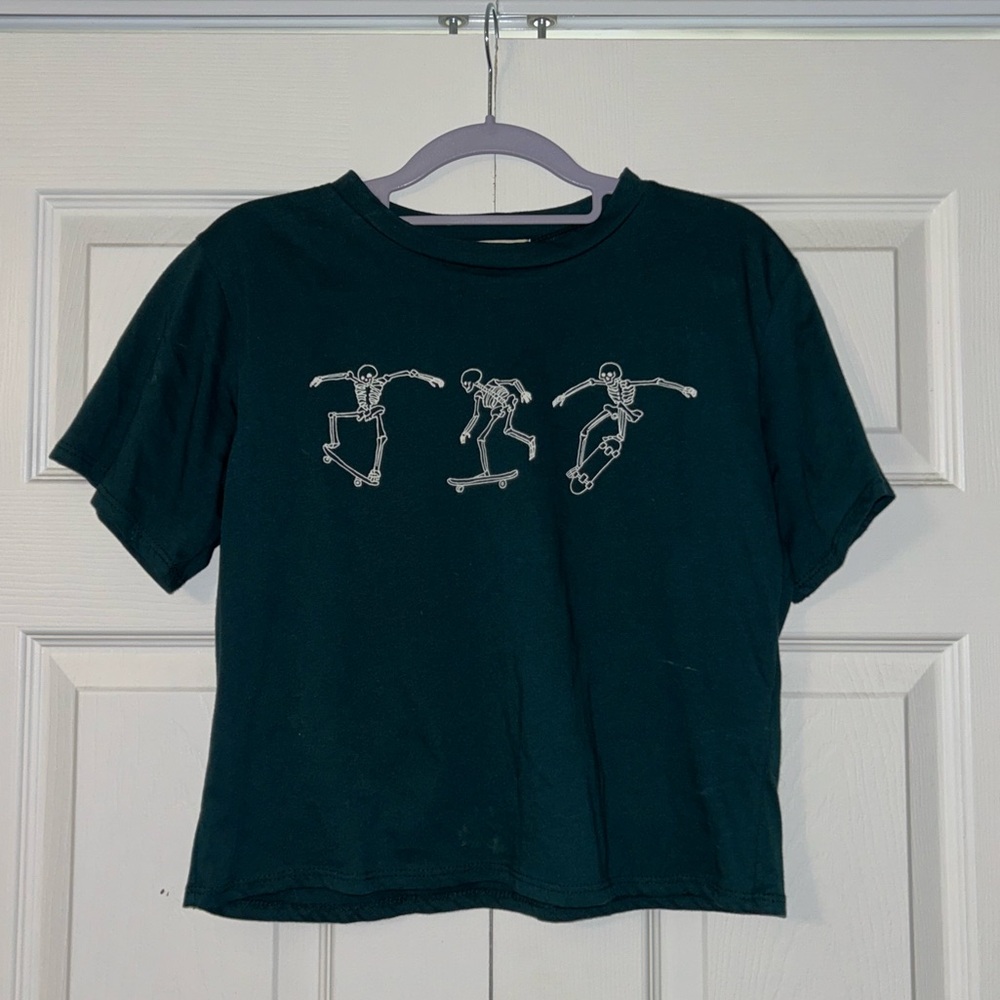 Skeleton Cropped Graphic Short Sleeve T-Shirt